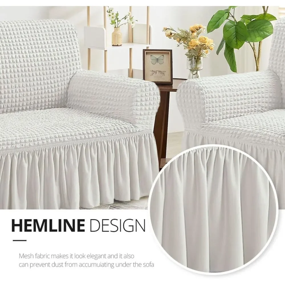 Fitted Sofa Cover Stretch Furniture Protector (1 pc, 2 Seater Loveseat, Ivory)
